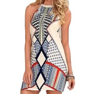 Venus Halter Mini Dress Women’s Small Cream Multicolored Geometric Sleeveless